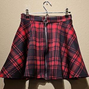 Hot Topic Red and Black Plaid Skater Skirt Size XS